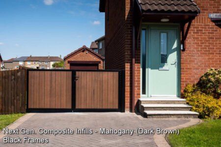 composite driveway gates - next gen mahogany dark brown - black steel frames 2