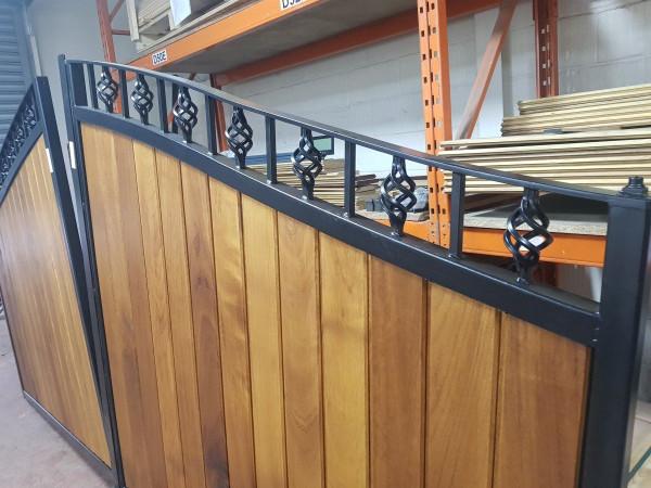 Tall Metal Framed Timber Driveway Gate with Diamond Feature