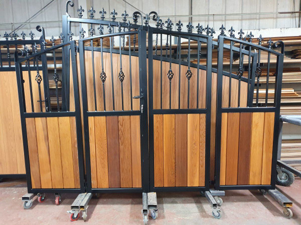 Tall Metal Framed Half Timber Bi Fold Gates with Railheads
