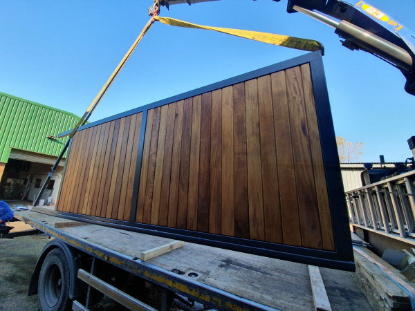 Tall Metal Framed Timber Sliding Gate Panel