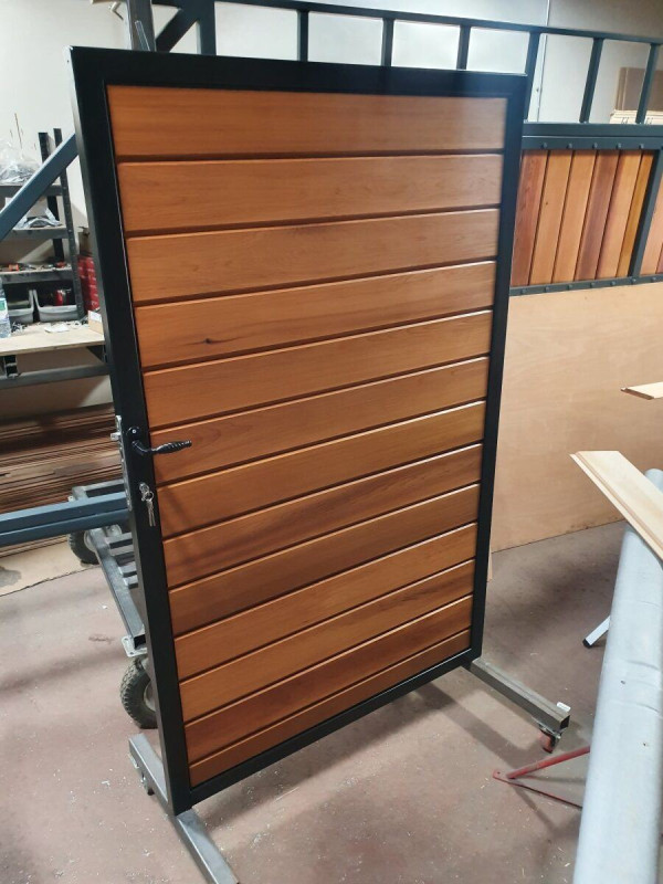 Tall Metal Framed Timber Side Gate with Ornamental Handle