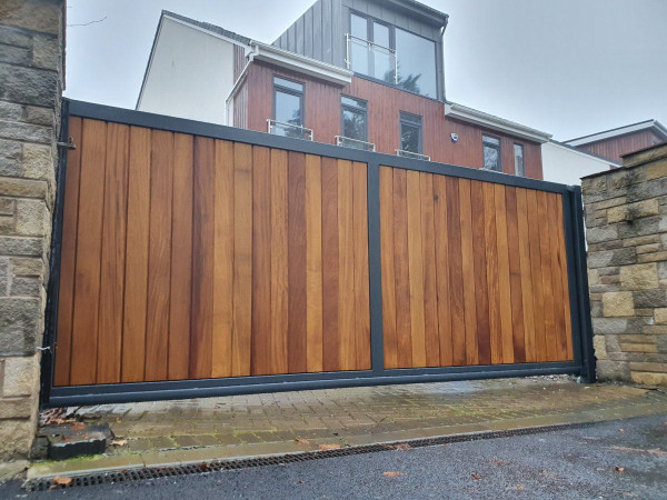 Tall Metal Framed Timber Sliding Gate