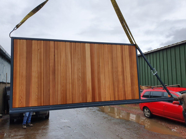 Tall Metal Framed Timber Sliding Gate