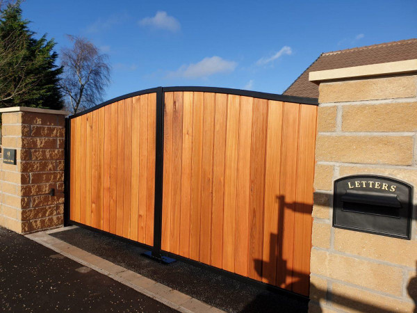 Tall Metal Framed Timber Driveway Gates