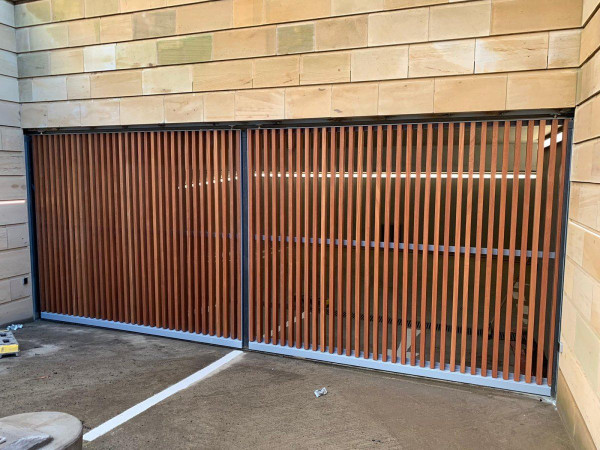 Tall Metal Framed Timber Sliding Gates