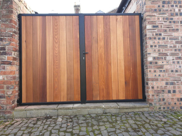 Tall Metal Framed Timber Driveway Gates