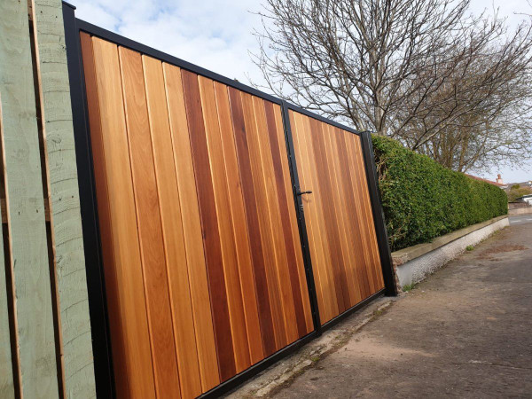 Tall Metal Framed Timber Driveway Gates