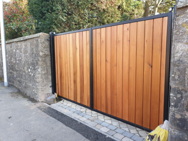Tall Metal Framed Timber Driveway Gates
