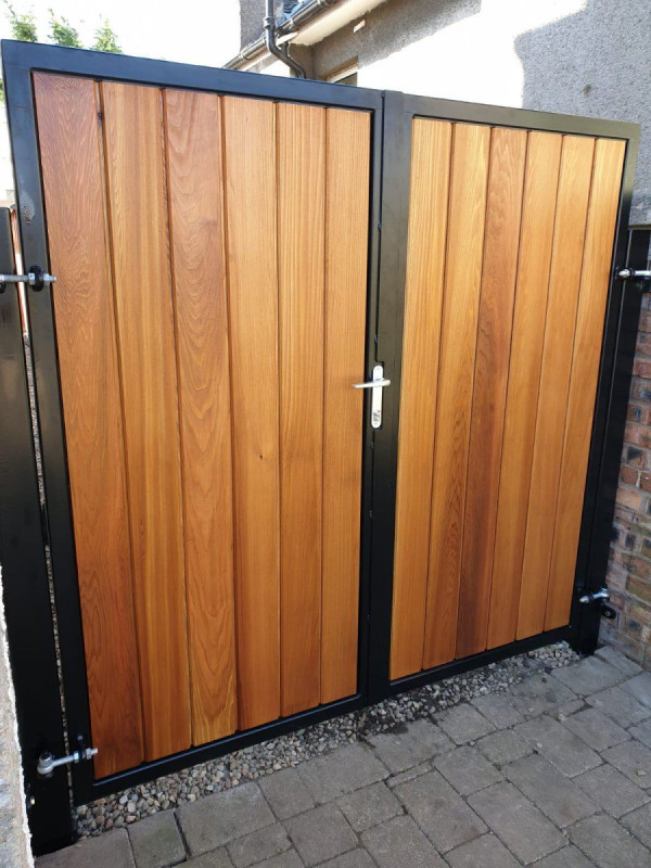 Short Metal Framed Cedar Driveway Gates
