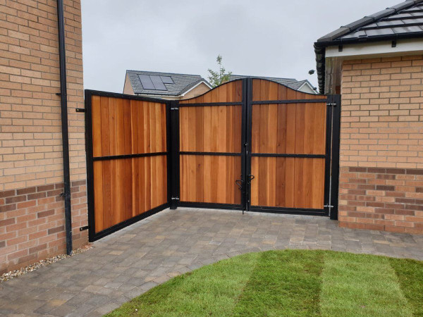 Tall Metal Framed Timber Driveway Gates