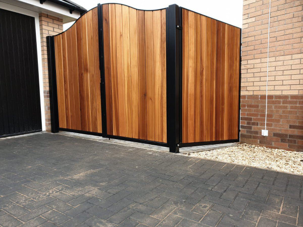 Tall Metal Framed Timber Driveway Gates
