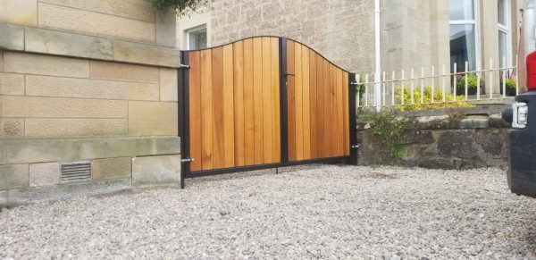 Tall Metal Framed Timber Driveway Gates
