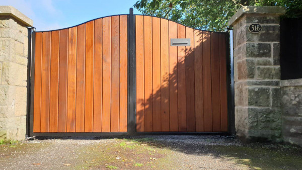 Tall Metal Framed Driveway Gates with Letterbox