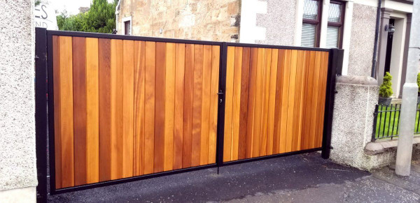 Tall Metal Framed Timber Driveway Gates