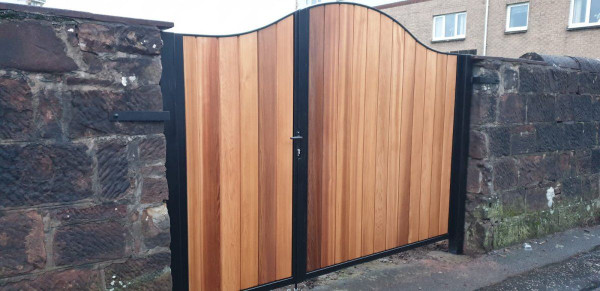 Tall Metal Framed Timber Driveway Gate