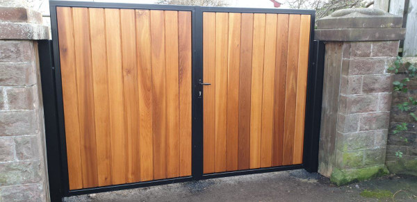 Tall Metal Framed Timber Driveway Gate