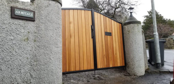 Tall Metal Framed Timber Driveway Gates