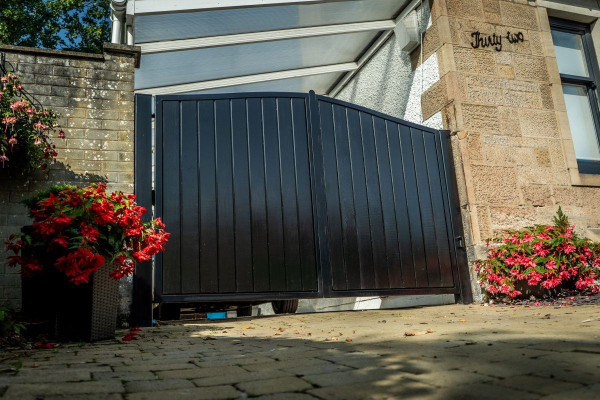 Tall Metal Framed Black Timber Driveway Gates