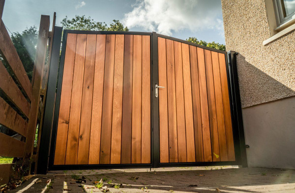 Tall Metal Framed Timber Driveway Gates
